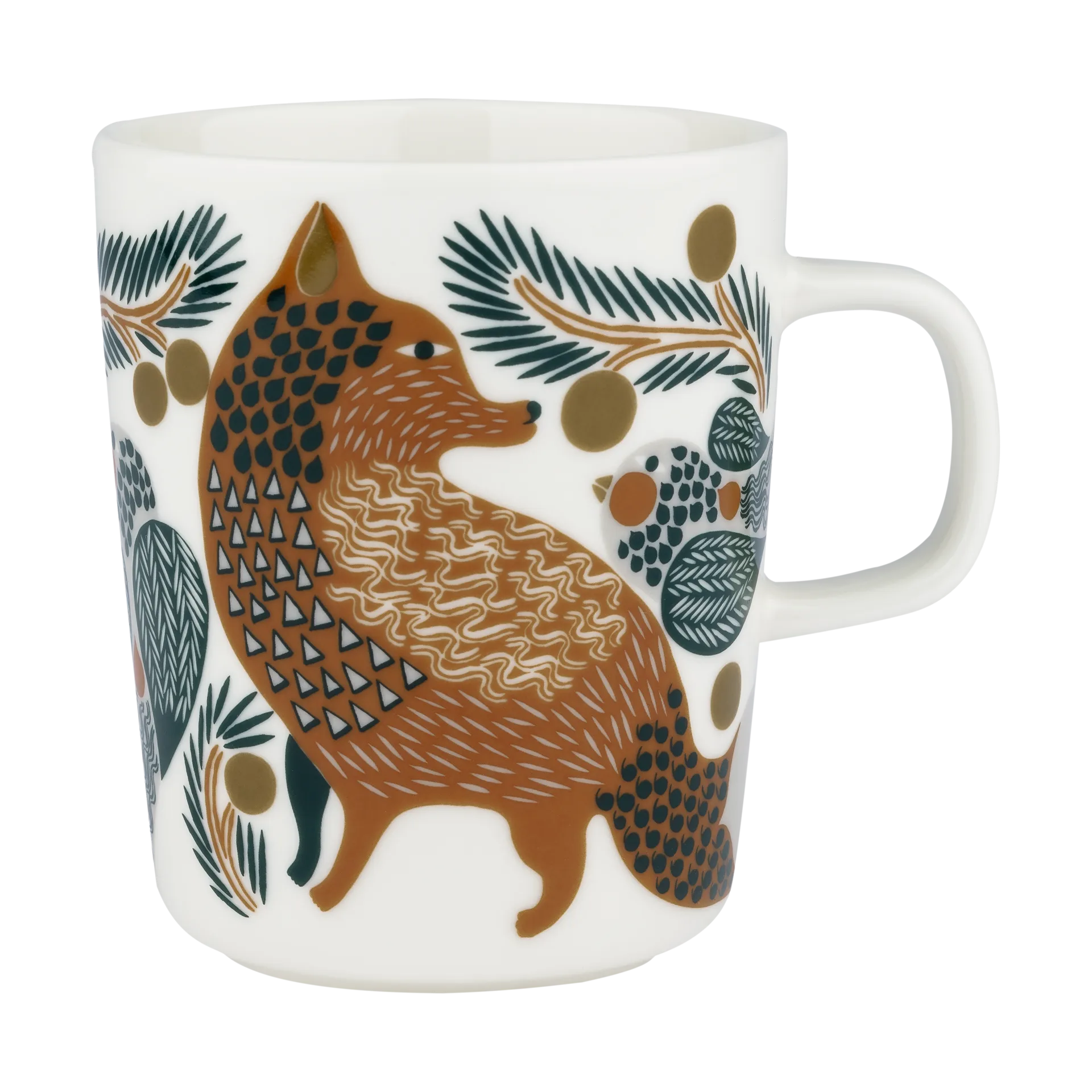 Oiva Ketunmarja mug 25 cl, White-brown-dark green Marimekko