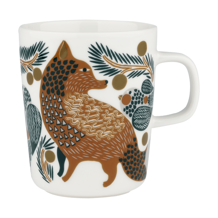 Oiva Ketunmarja mug 25 cl - White-brown-dark green - Marimekko