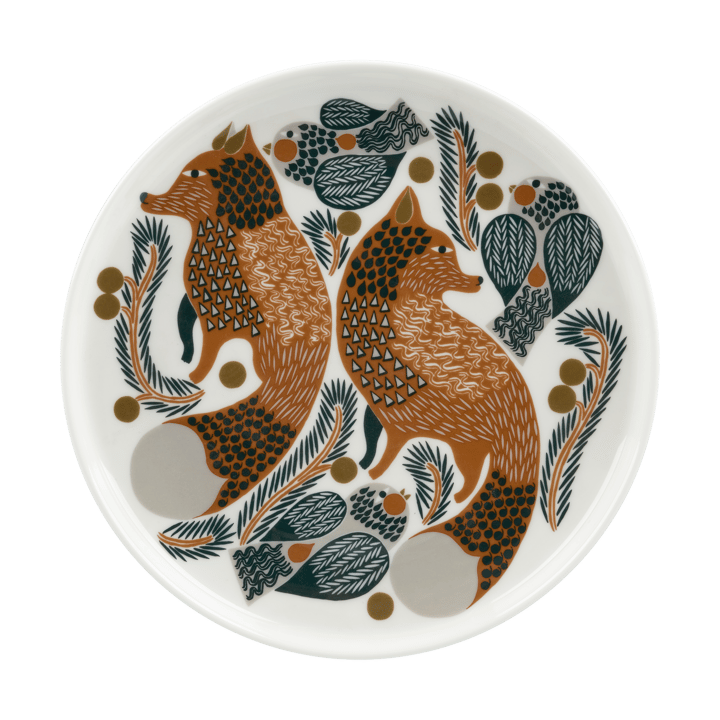 Oiva Ketunmarja plate Ø20 cm - White-brown-dark green - Marimekko