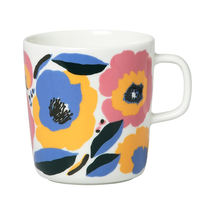 Oiva Rosarium mug 40 cl - white-red-yellow-blue - Marimekko