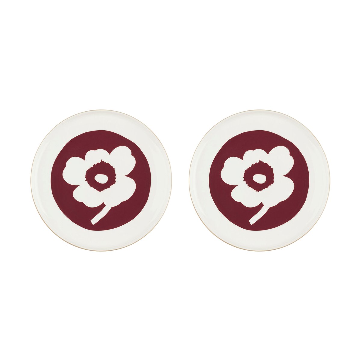 Marimekko Oiva Unikko plate o25 cm 2-pack White-dark cherry-brown