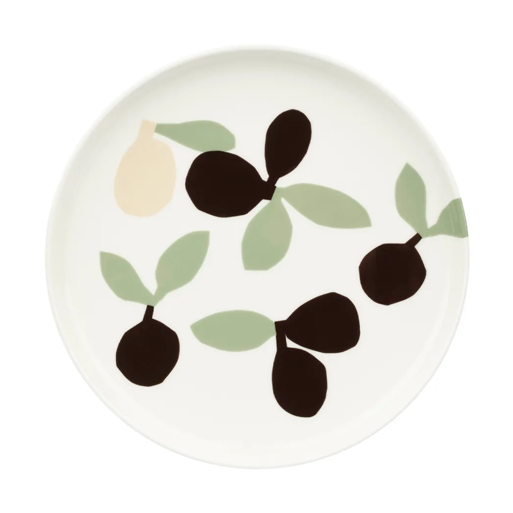 Omppo side plate, White, sage, black, brown, linen, 20 cm Marimekko
