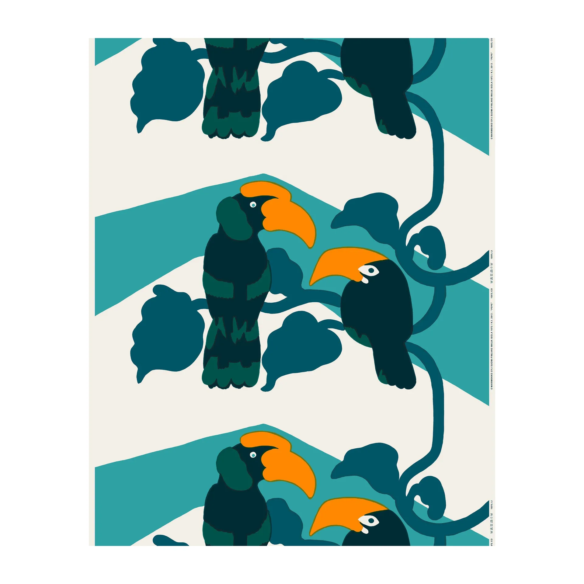 Pepe oilcloth, Off white-turquoise-orange Marimekko