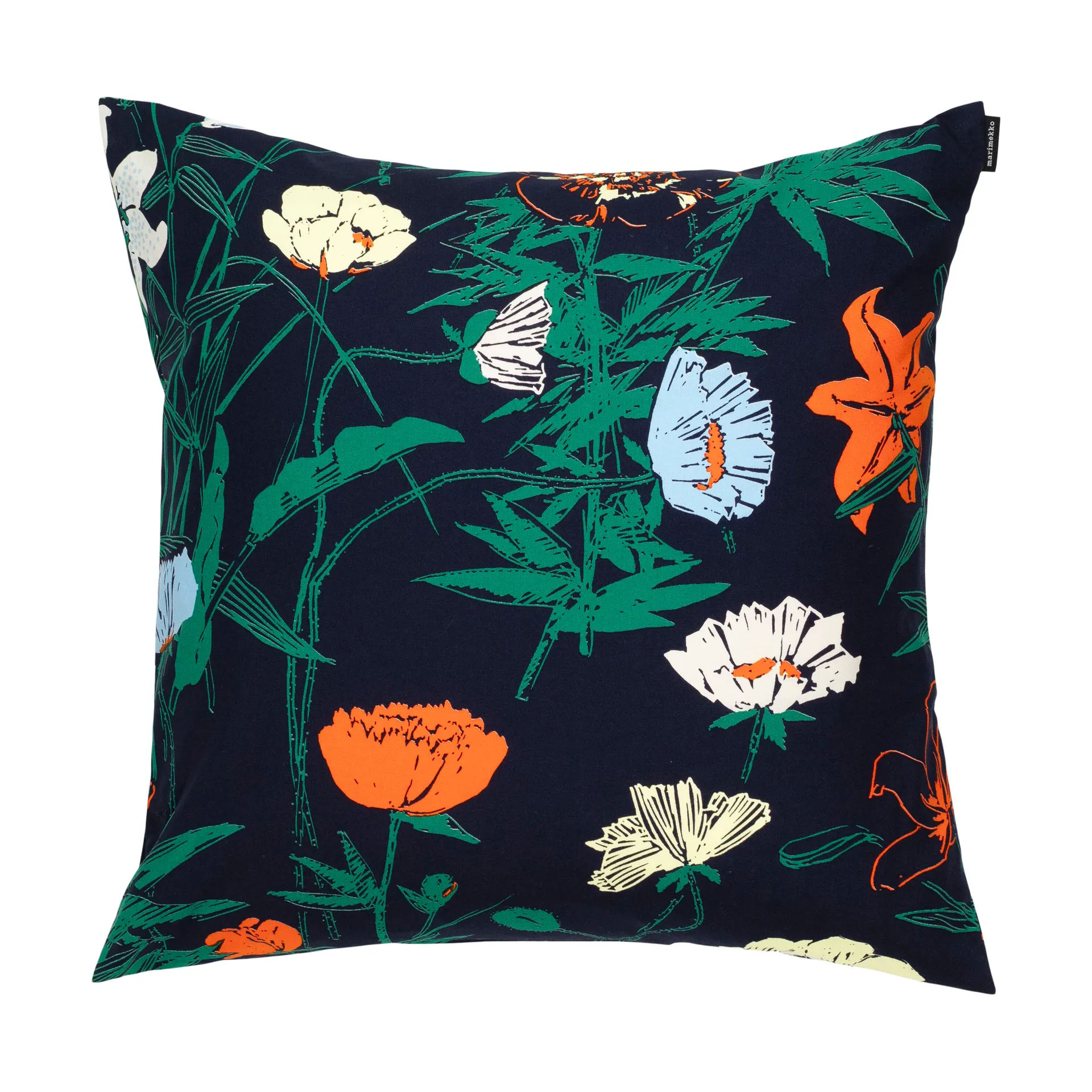 Perenna cushion cover 50x50 cm, Dark blue-green-lemon-orange Marimekko