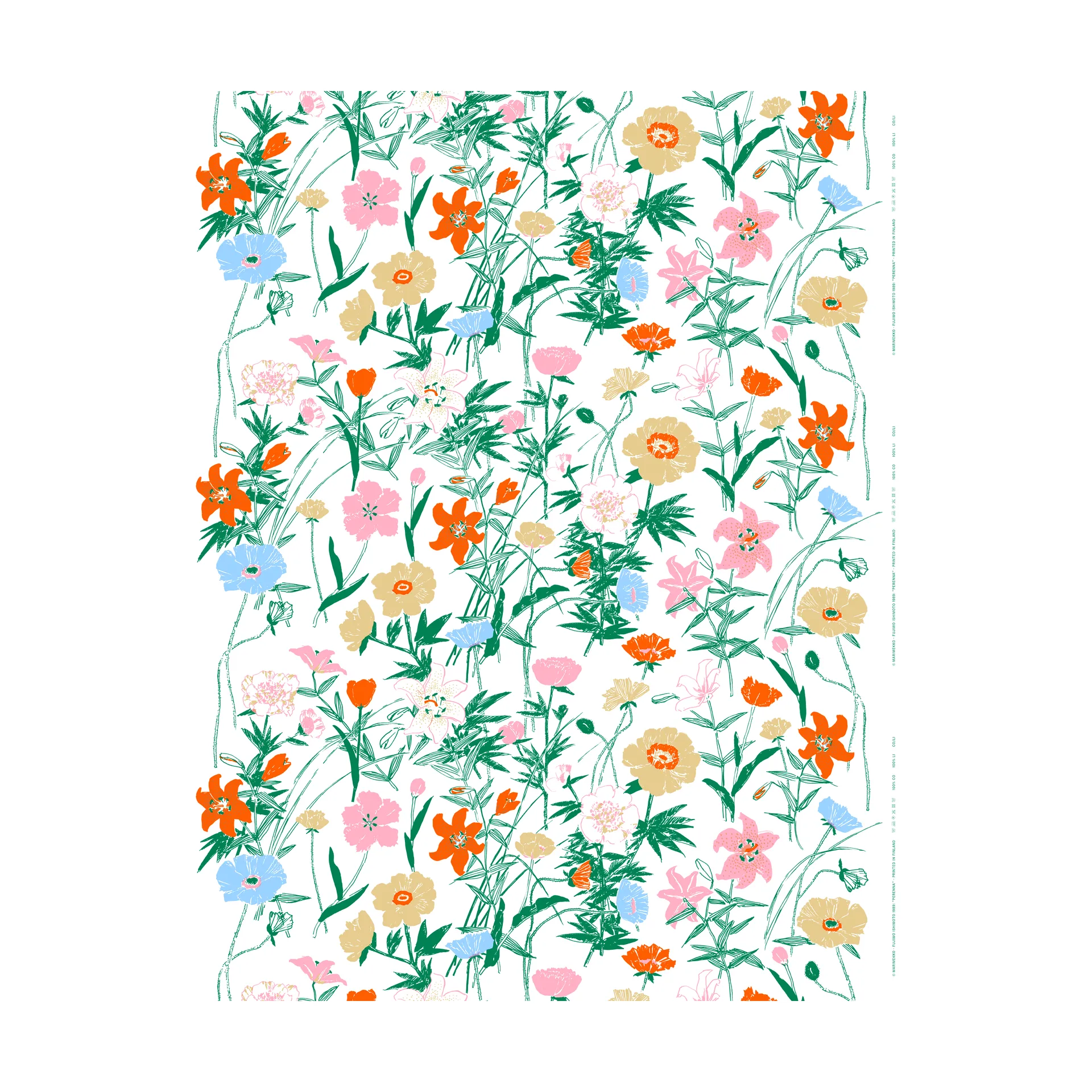 Perennial cotton fabric, White-green-beige-light pink Marimekko