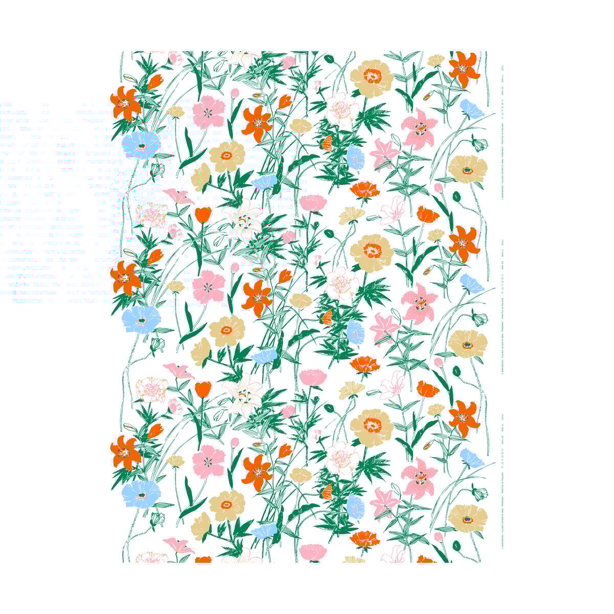 Marimekko Perennial cotton fabric White-green-beige-light pink