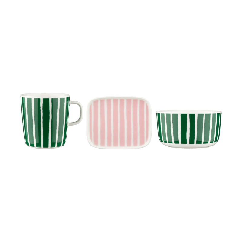 Marimekko Piccolo breakfast set 3 pieces Green-pink