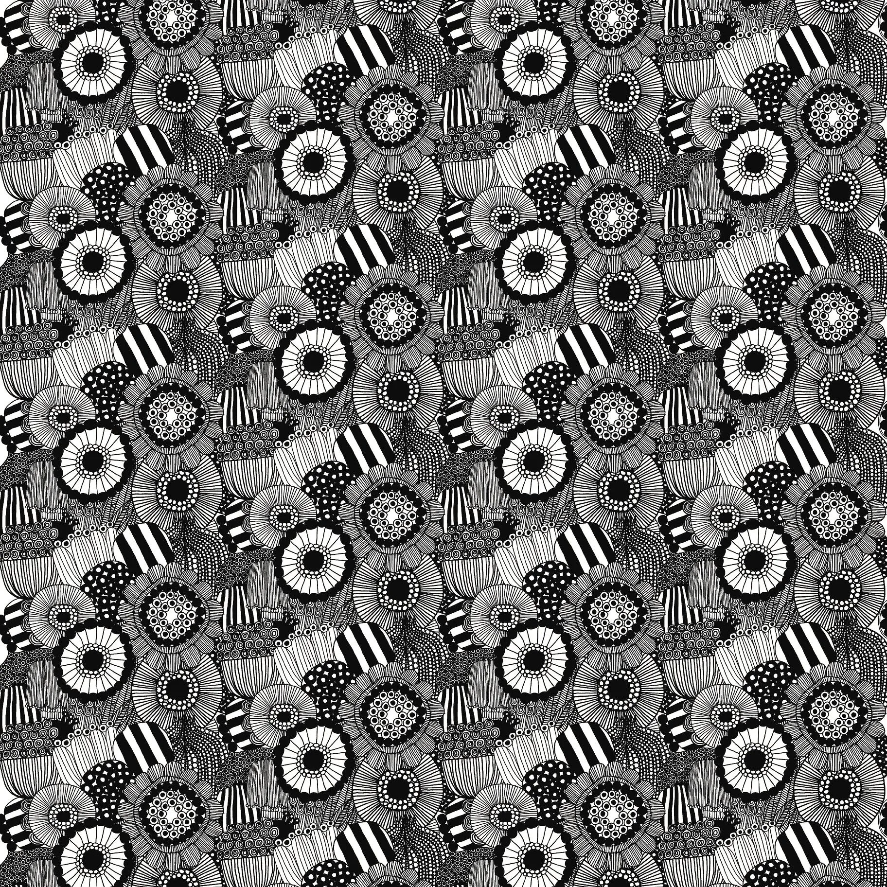 Pieni Siirtolapuutarha fabric, white-black Marimekko