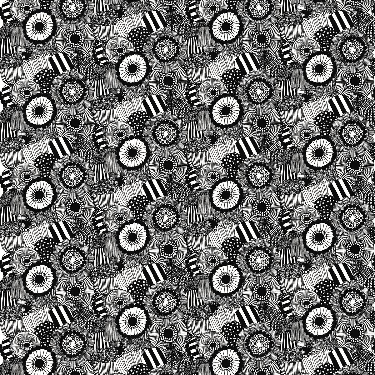 Marimekko Pieni Siirtolapuutarha fabric white-black