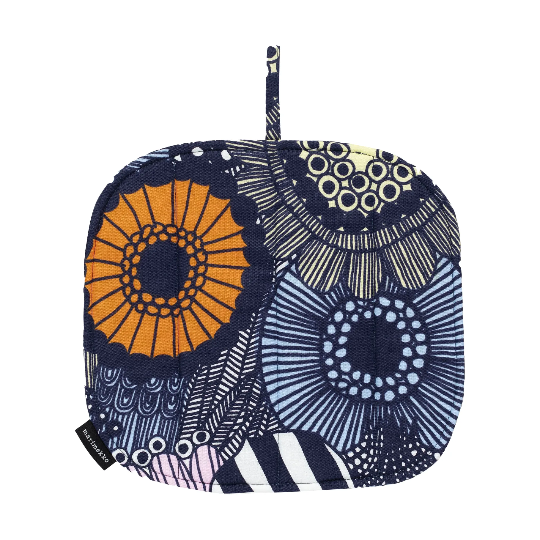 Pieni Siirtolapuutarha pot holder, White-yellow-orange-light blue Marimekko