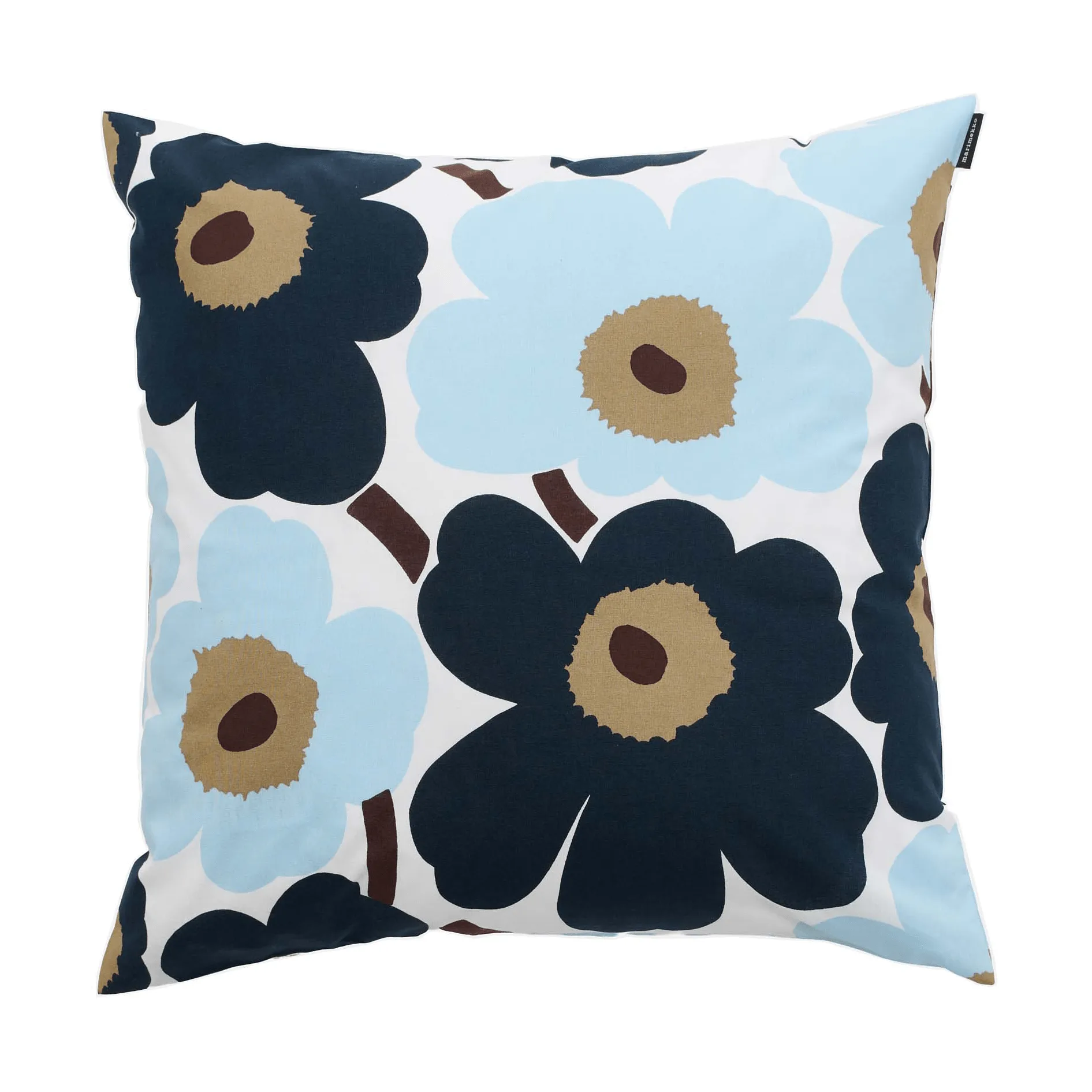 Pieni Unikko cushion cover 50x50 cm, White-blueberry-cold blue-dark brown Marimekko