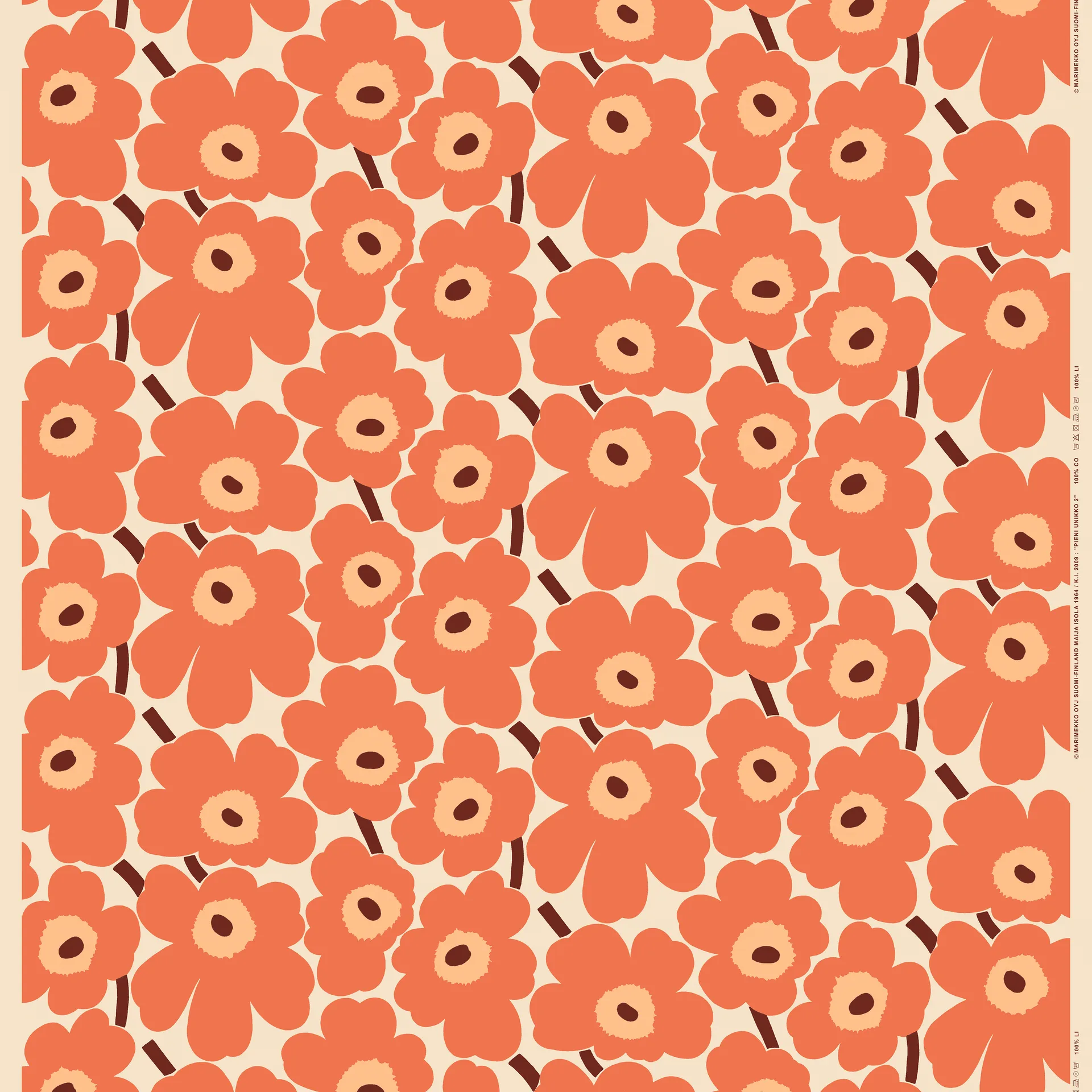 Pieni Unikko fabric cotton, Beige-orange-brown Marimekko