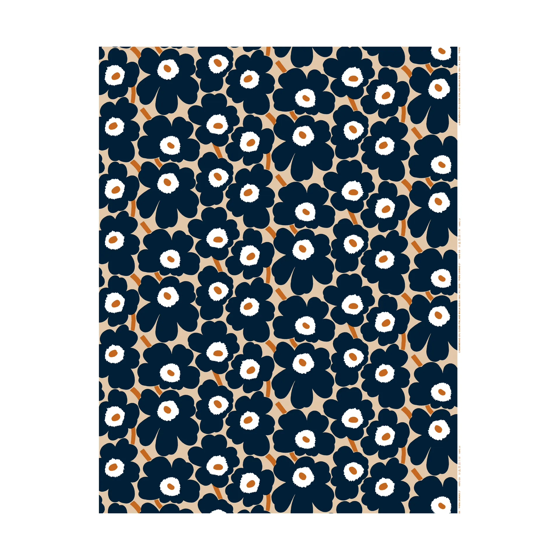 Pieni Unikko fabric cotton, Light brown-coal-tile Marimekko
