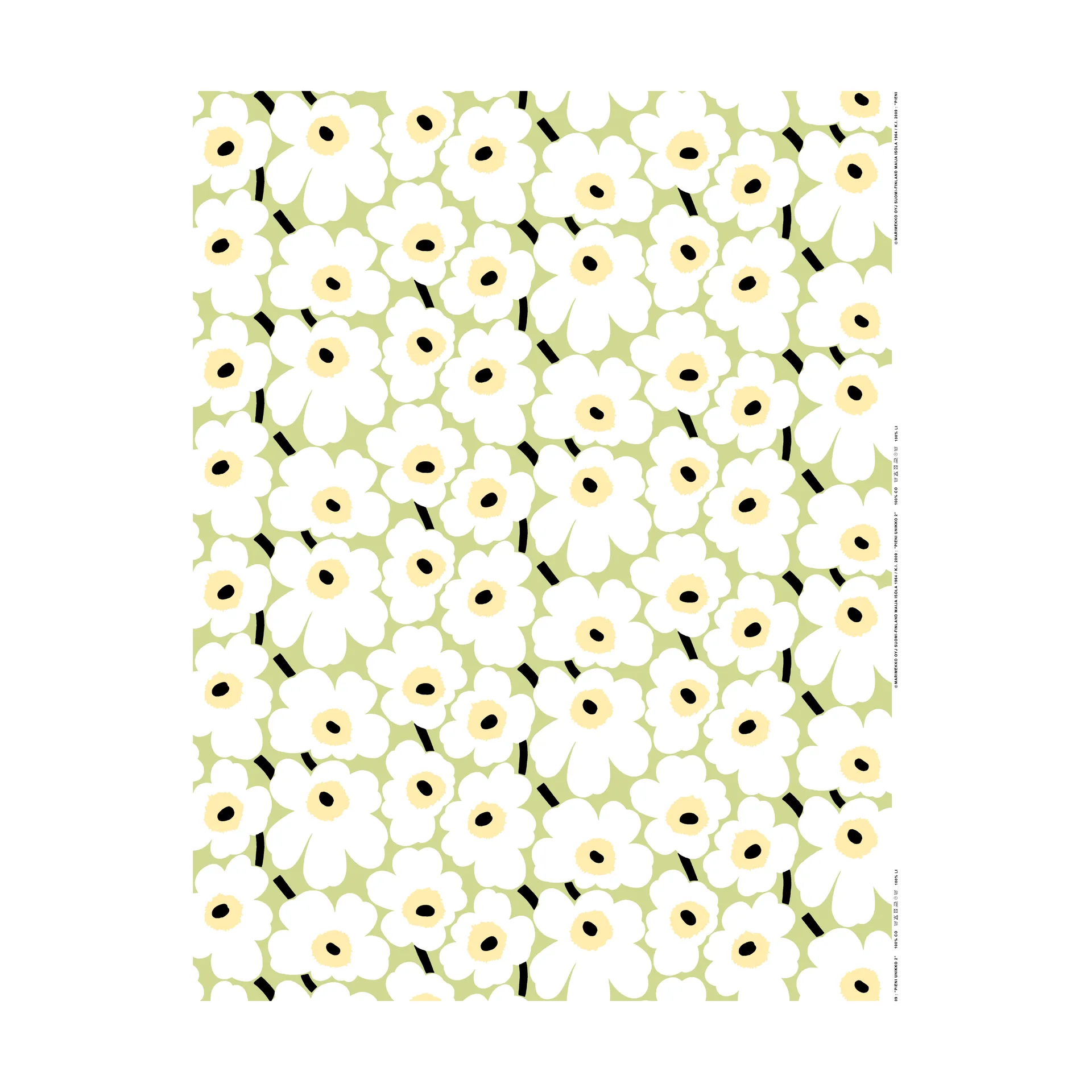 Pieni Unikko fabric cotton, Pear, white, melon, dark green Marimekko