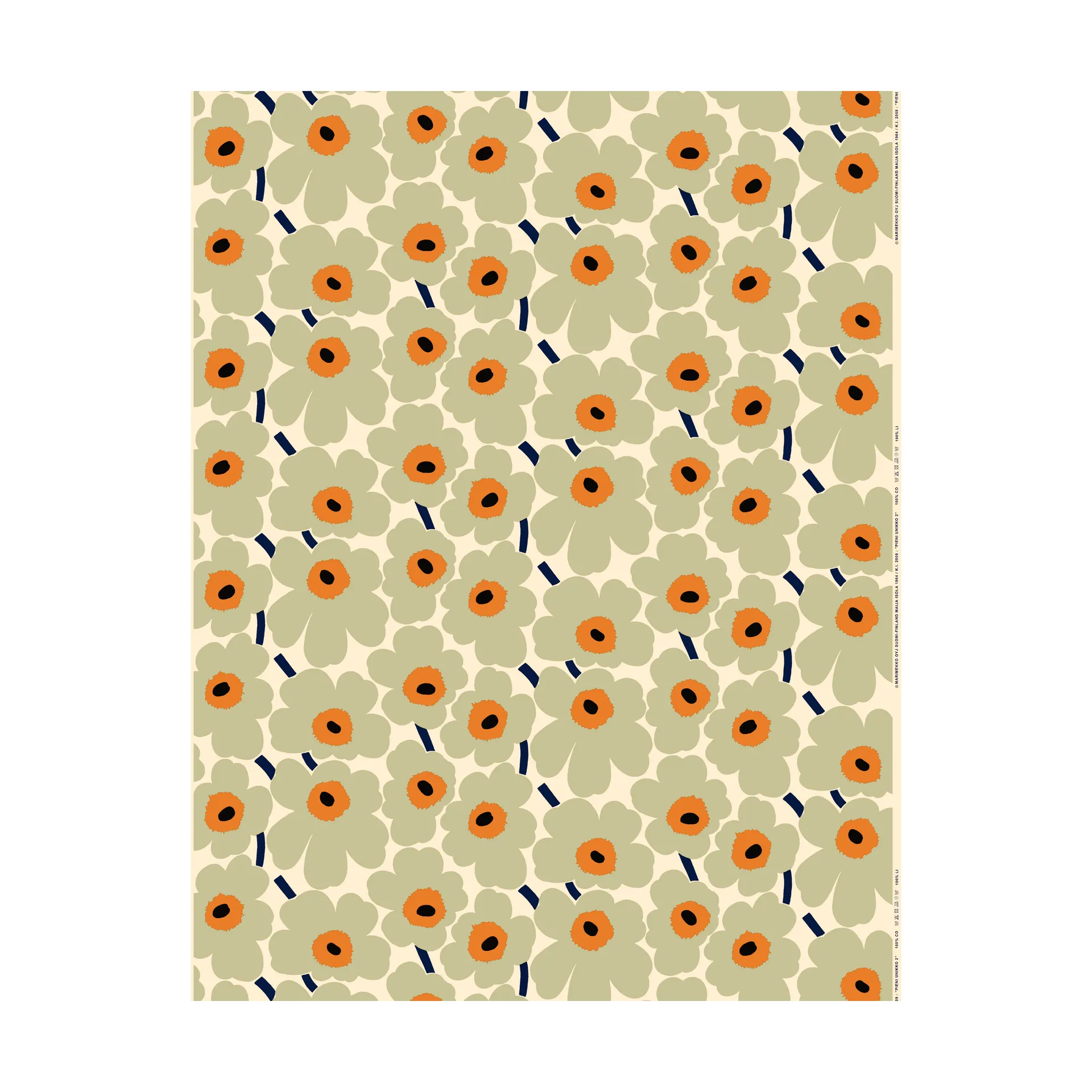 Pieni Unikko fabric cotton, Salvia-warm orange Marimekko