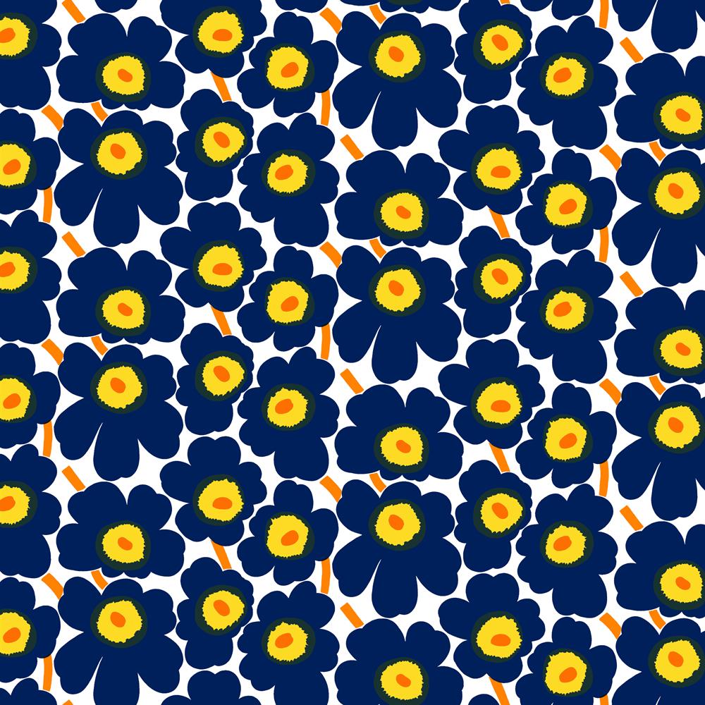 Pieni Unikko fabric cotton, white-blue-yellow Marimekko