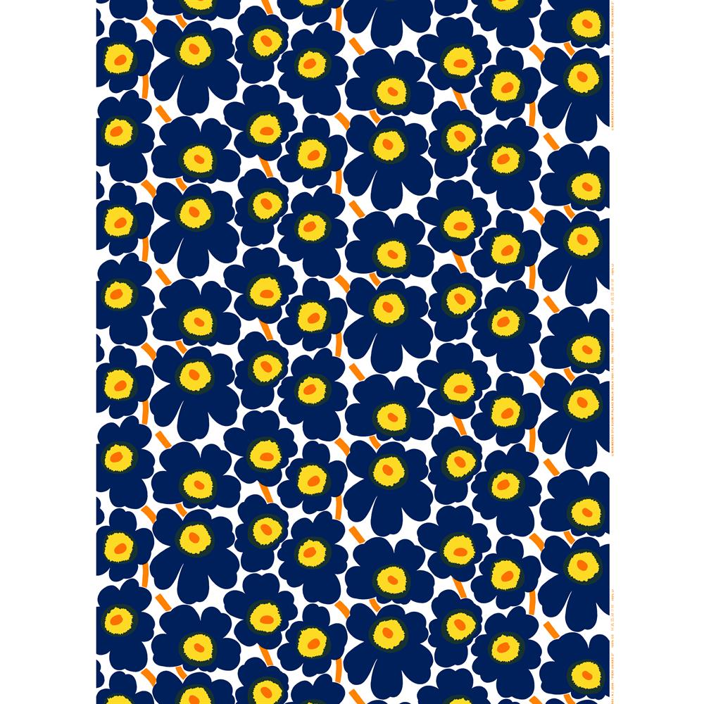 Pieni Unikko fabric cotton, white-blue-yellow Marimekko