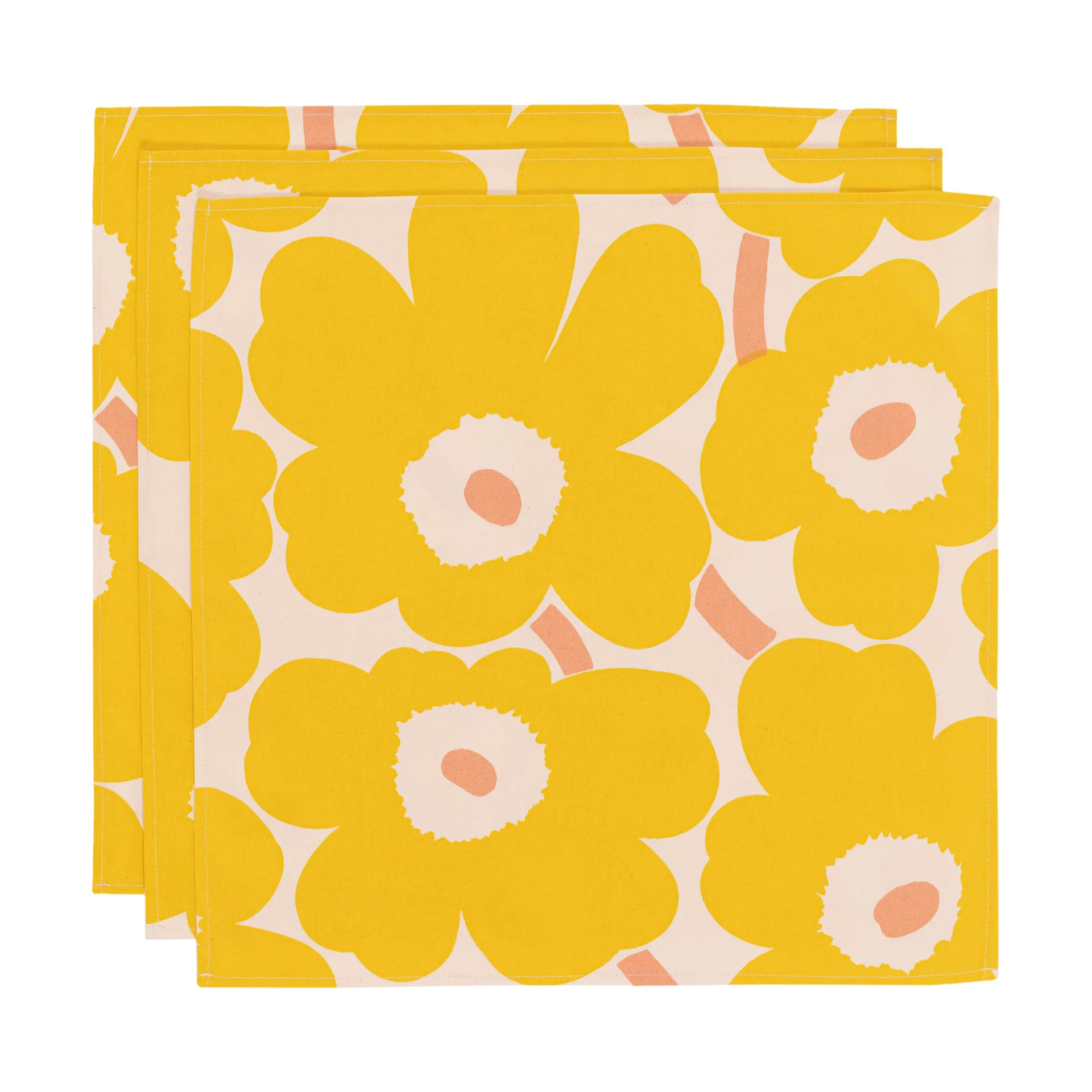 Pieni Unikko fabric napkin 43x43 cm 3-pack, Cotton-yellow-pink Marimekko