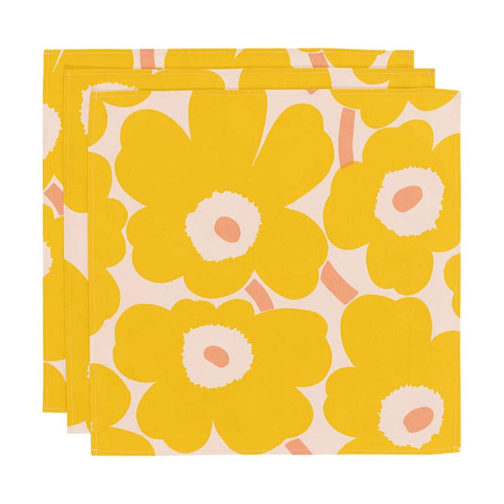 Pieni Unikko fabric napkin 43x43 cm 3-pack - Cotton-yellow-pink - Marimekko