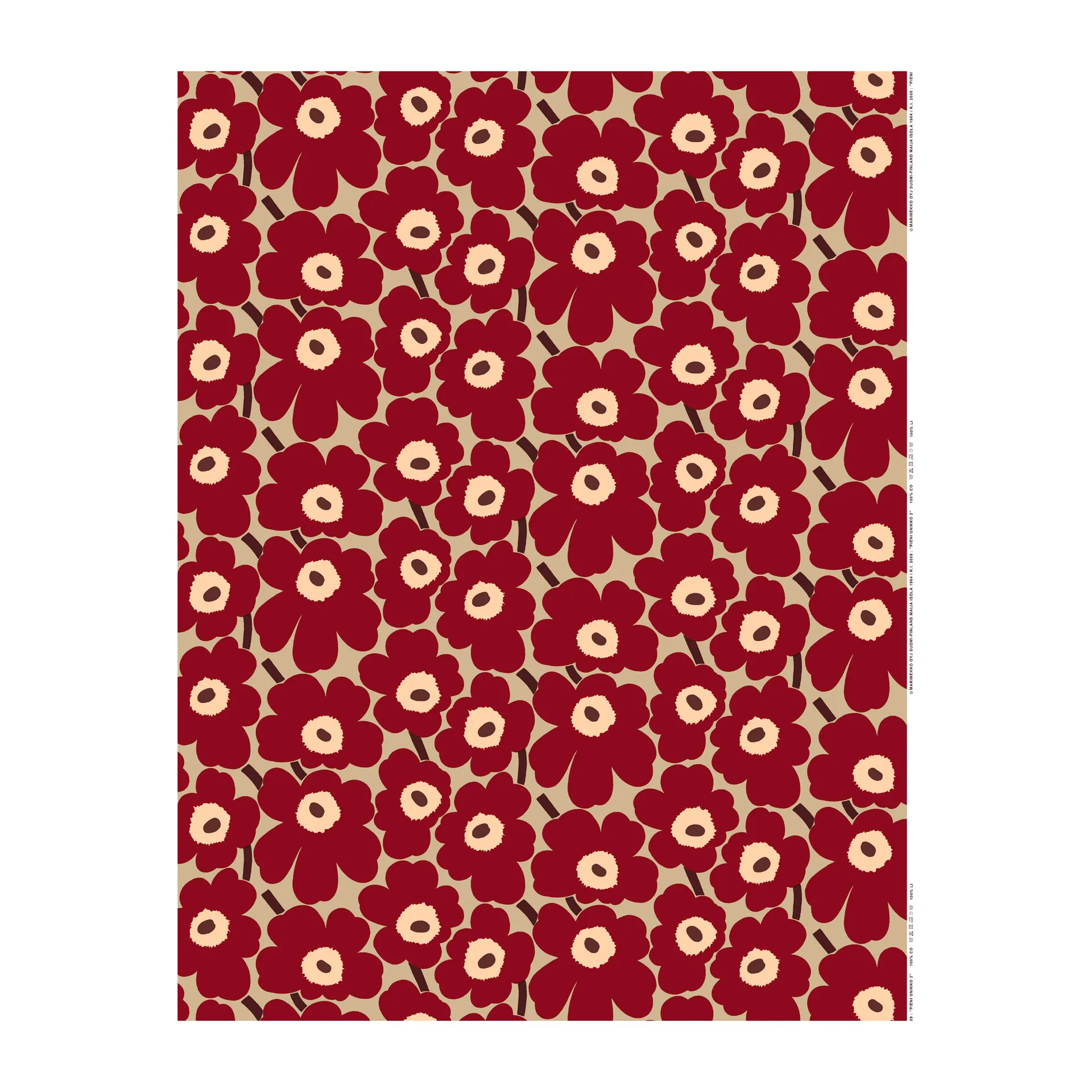 Pieni Unikko oilcloth, Burgundy-beige-brown Marimekko