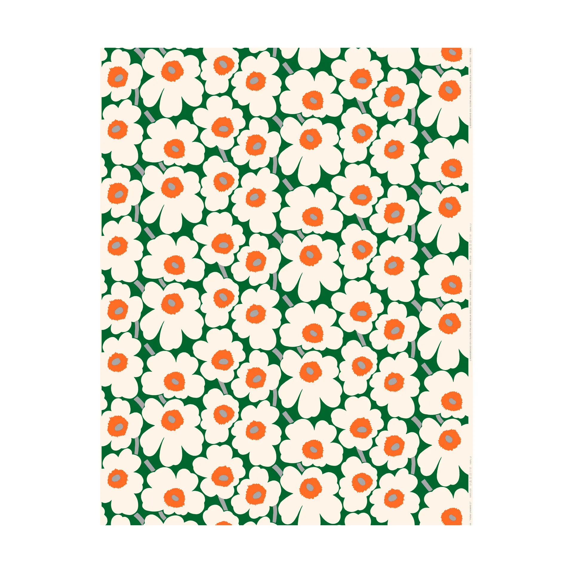 Pieni Unikko oilcloth, Green-cotton-orange Marimekko