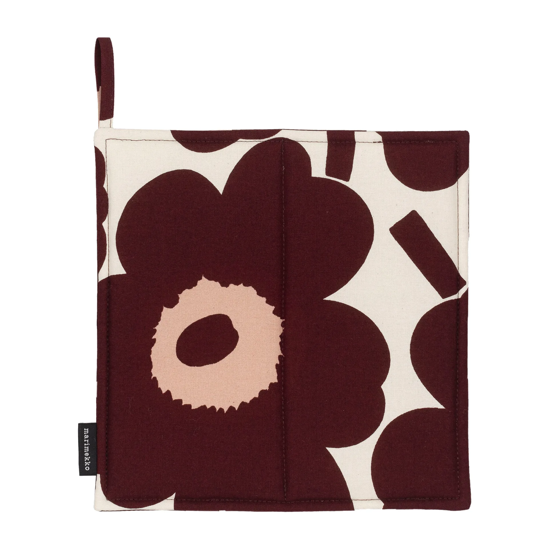 Pieni Unikko pot holder 21,5x21,5 cm, cotton-burgundy-pink Marimekko