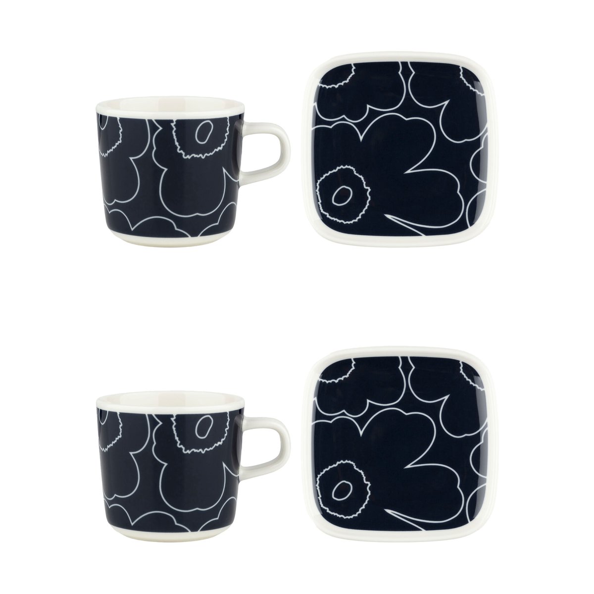 Marimekko Piirto Unikko cup and saucer set 20 cl 4 pieces White-dark blue
