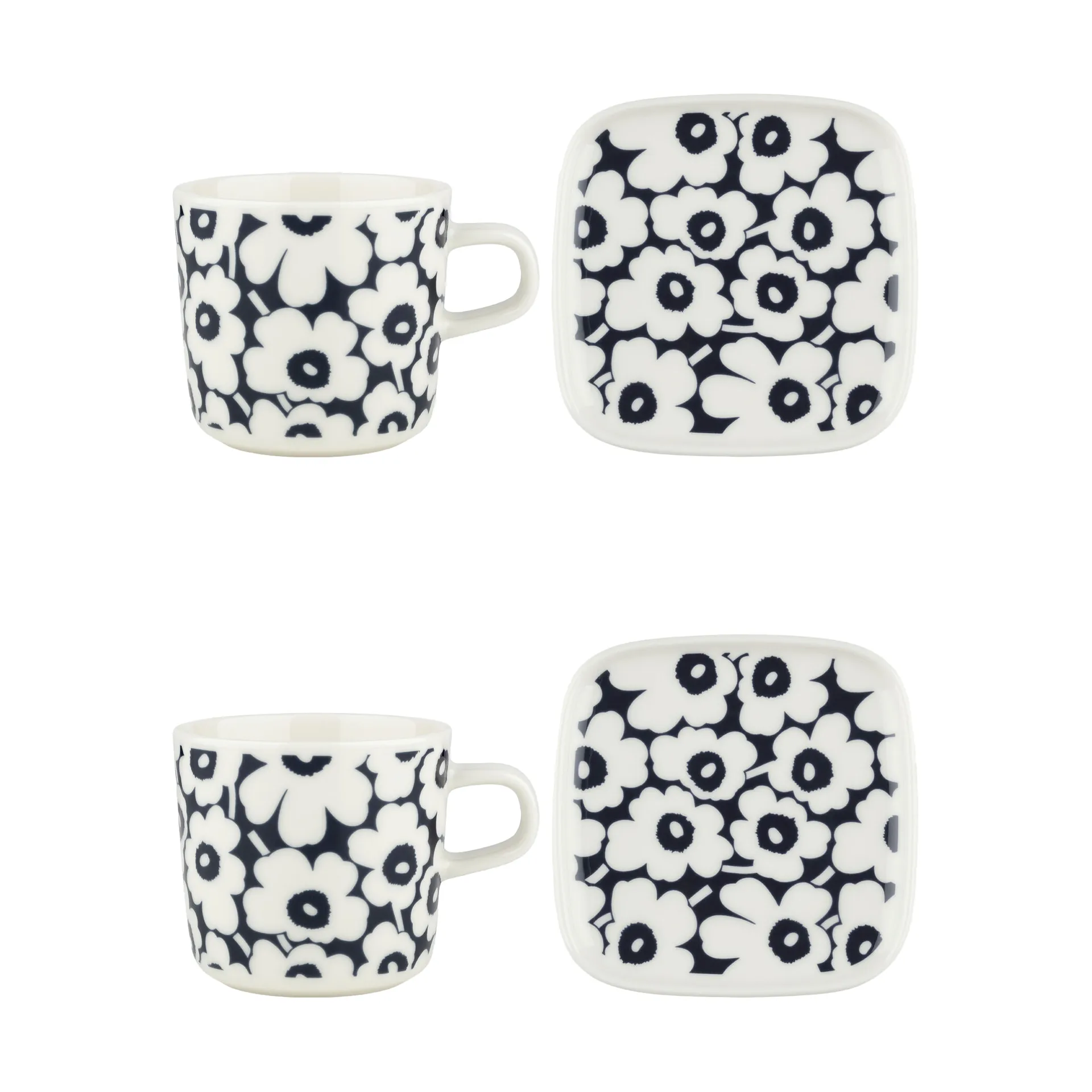 Pikkuinen Unikko cup and saucer set 20 cl 4 pieces, Dark blue-white Marimekko