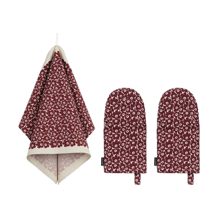 Pikkuinen Unikko kitchen set 3 pieces - Linen-burgundy - Marimekko
