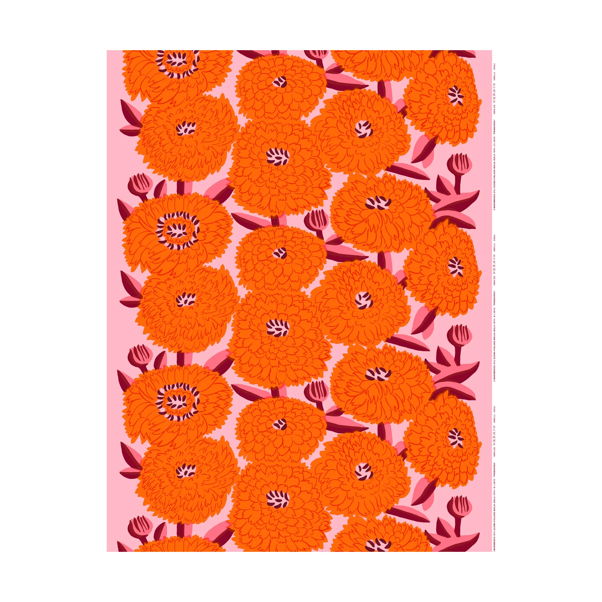 Primavera fabric, Light pink-orange-winered Marimekko