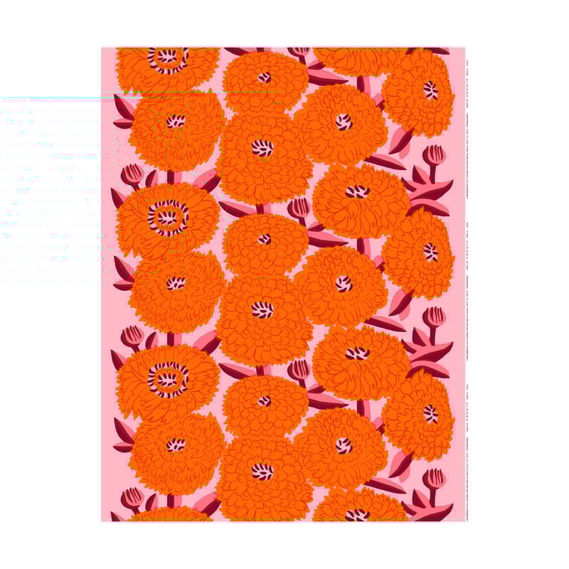 Marimekko Primavera fabric Light pink-orange-winered