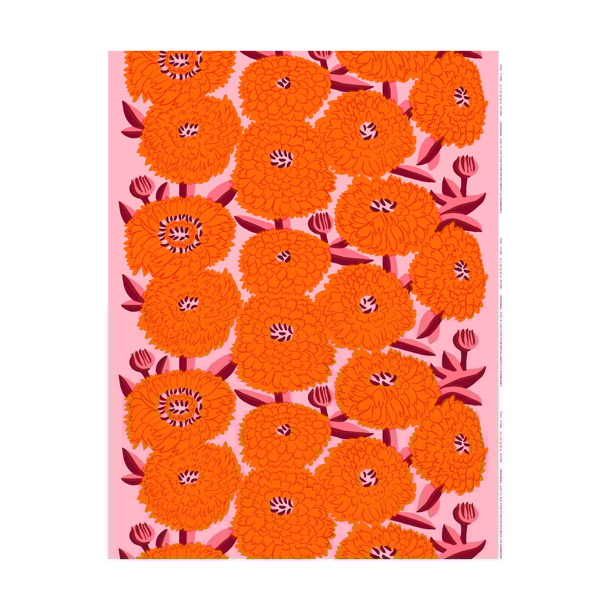 Marimekko Primavera fabric Light pink-orange-winered