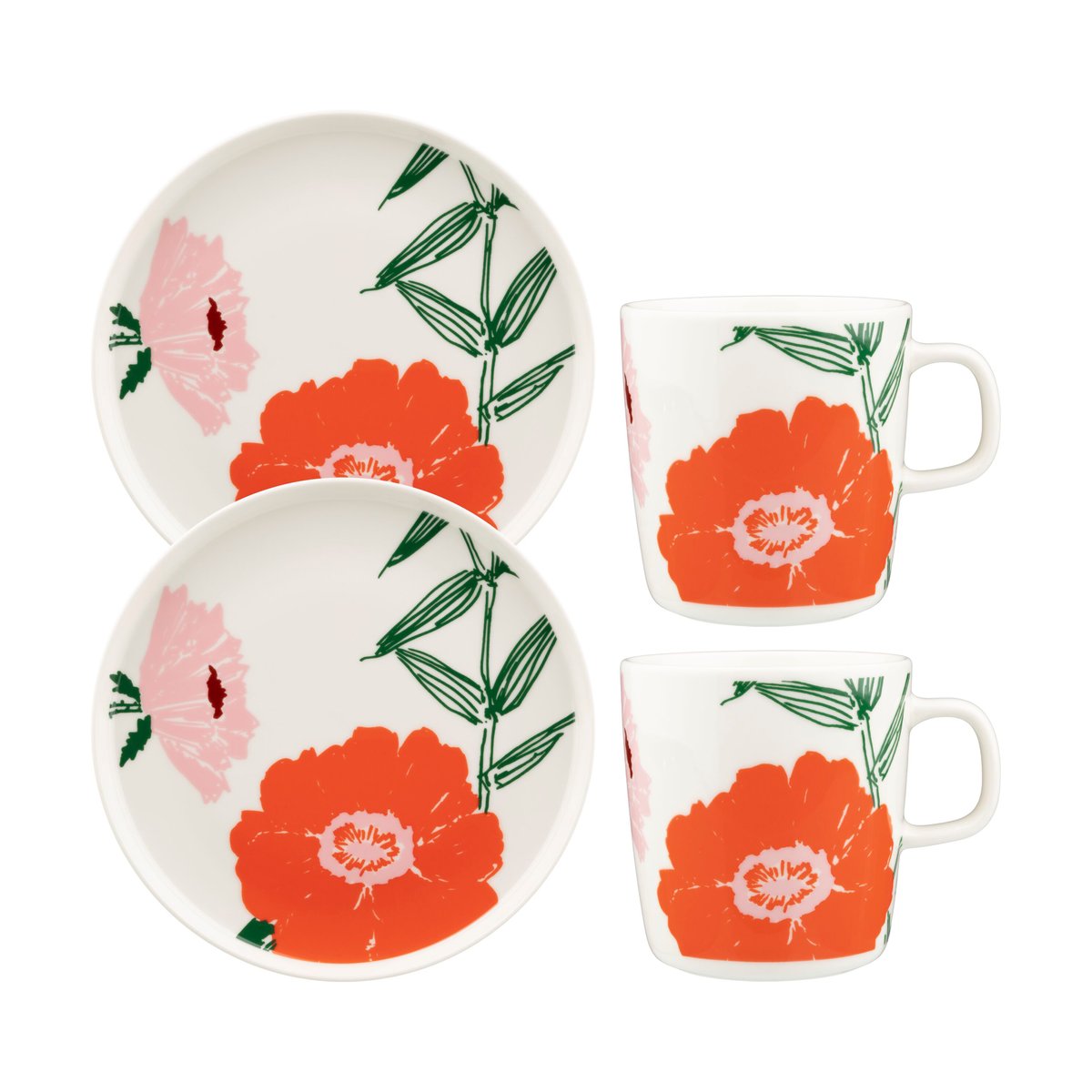 Marimekko Puutarhakutsut breakfast set 4 pieces White-green-orange