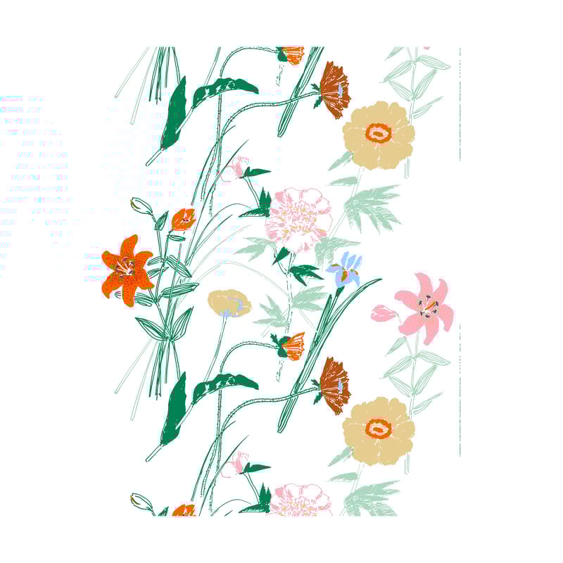 Marimekko Puutarhakutsut cotton fabric White-green-orange