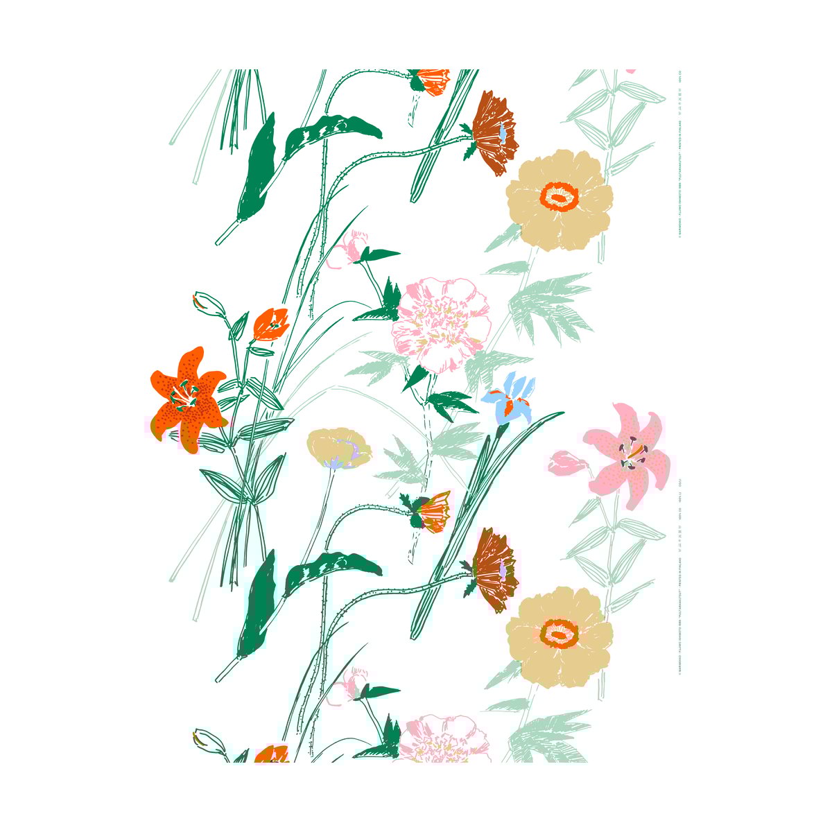 Marimekko Puutarhakutsut cotton fabric White-green-orange