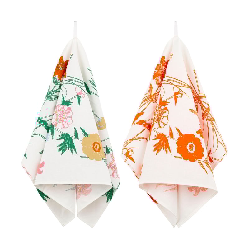 Marimekko Puutarhakutsut kitchen towel 2 pieces White-green-orange-beige