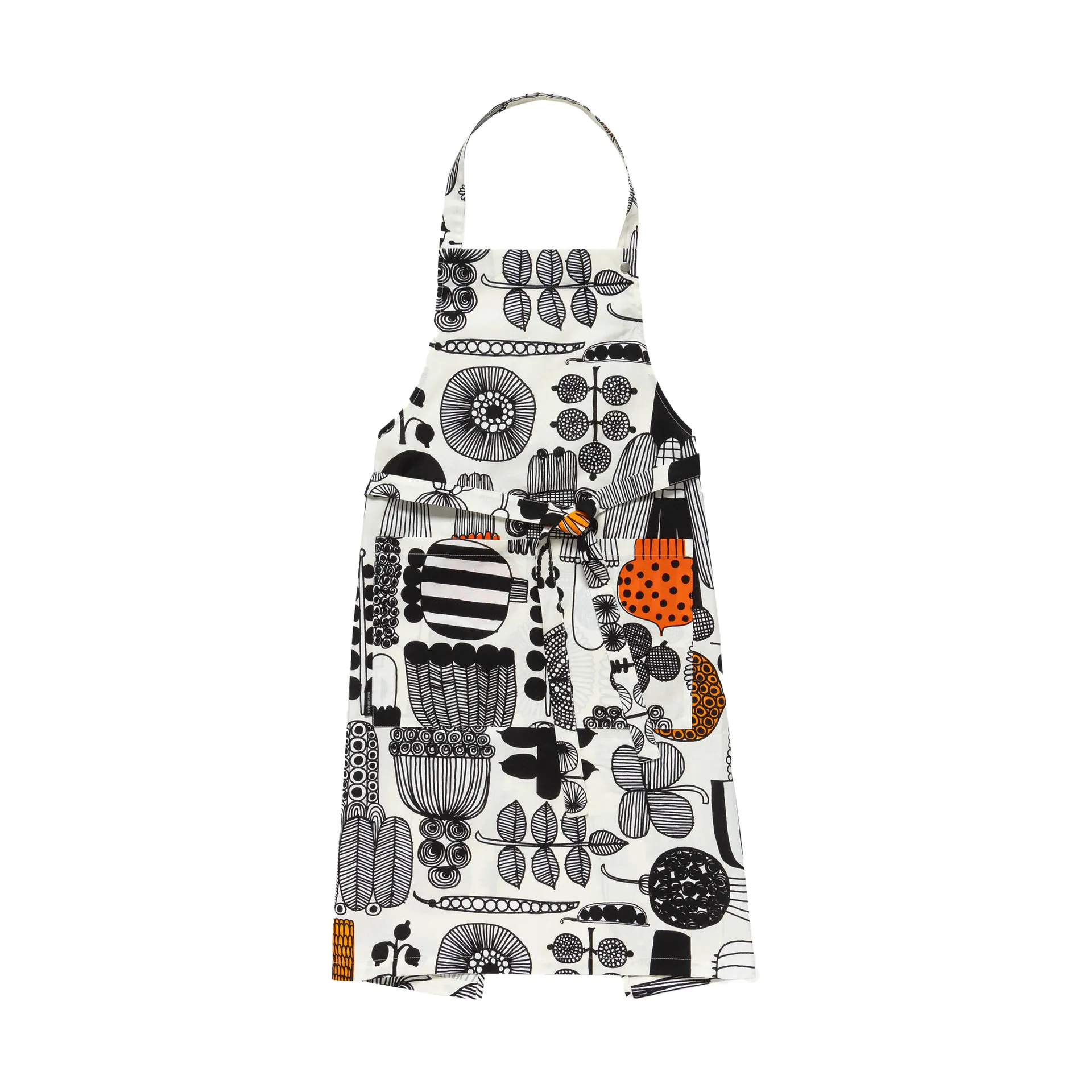 Puutarhurin parhaat apron, White-black-orange Marimekko
