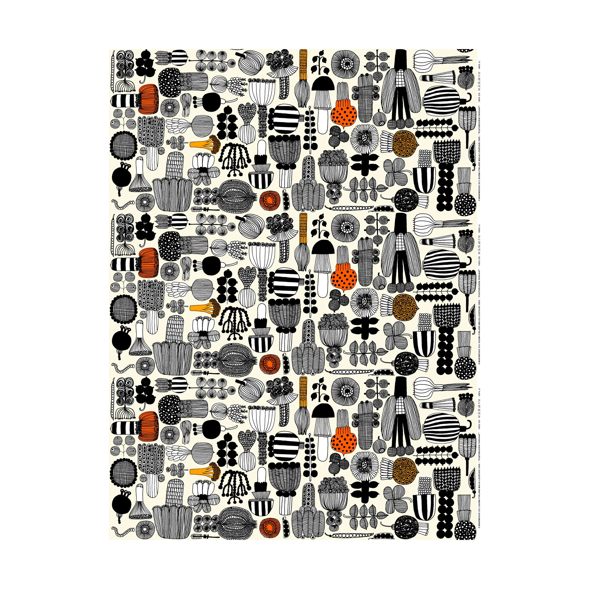 Puutarhurin Parhaat oilcloth, White-black-orange Marimekko