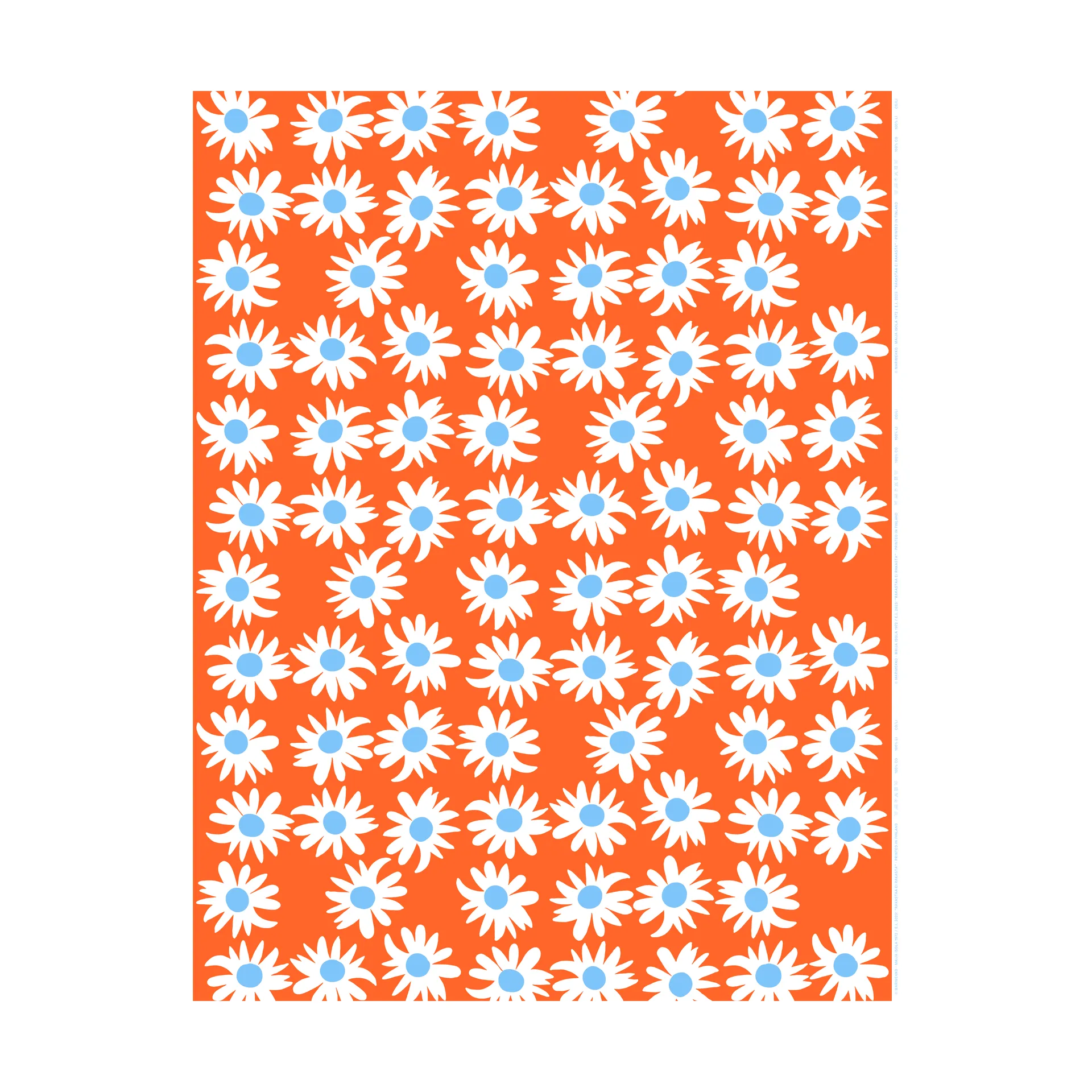 Rakastaa ei rakasta cotton fabric, Orange-Off-white-light blue Marimekko
