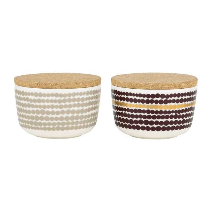 Räsymatto bowl set with lids 25 cl - White-beige-burgundy-gold - Marimekko