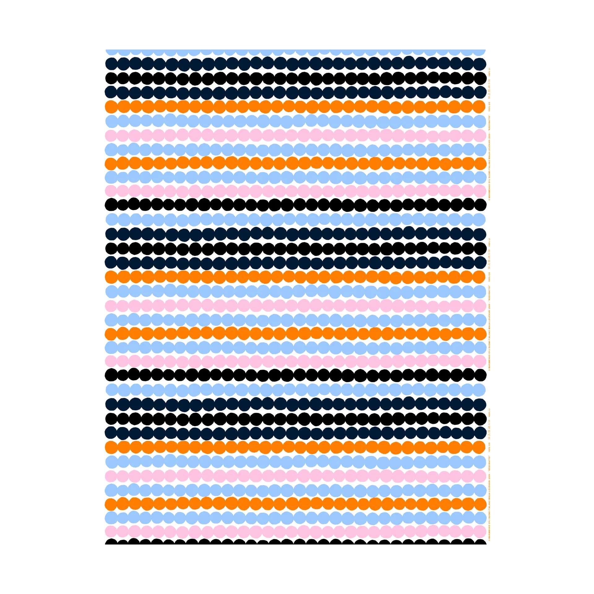 Räsymatto fabric, White-light blue-orange-pink Marimekko