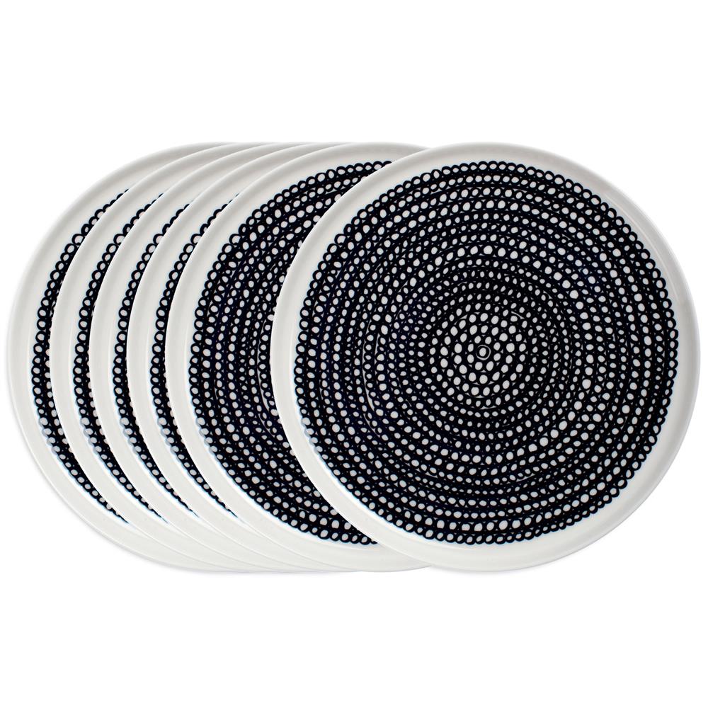 Marimekko Räsymatto plate 20 cm 6-pack black small dots black-white, small dots