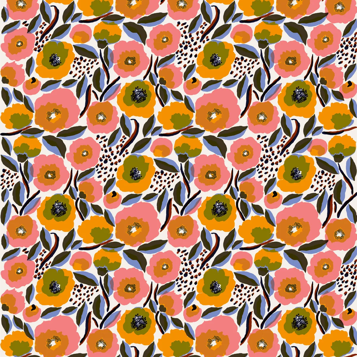 Marimekko Rosarium fabric white-red-yellow-blue
