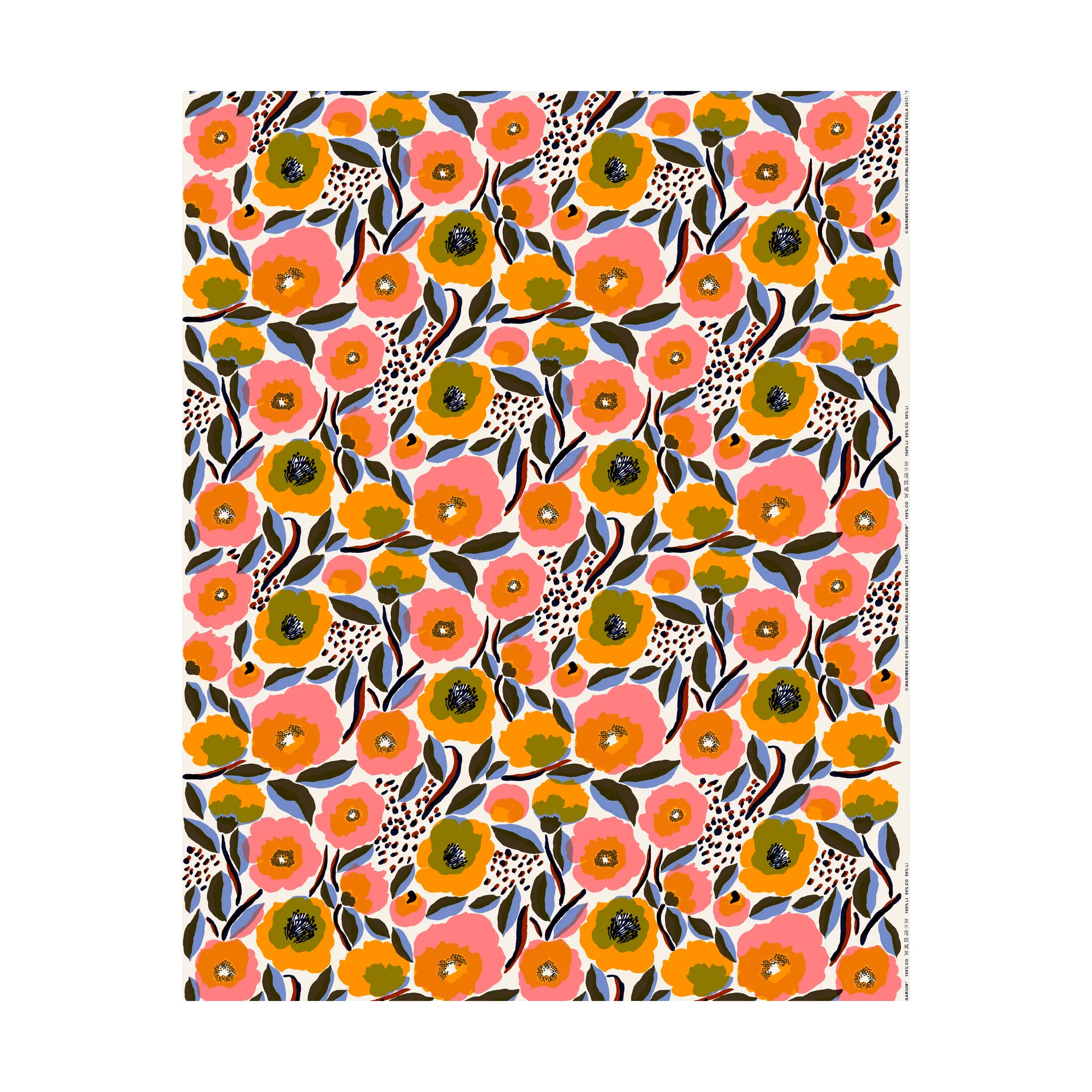 Rosarium oilcloth, White-red-yellow-blue Marimekko