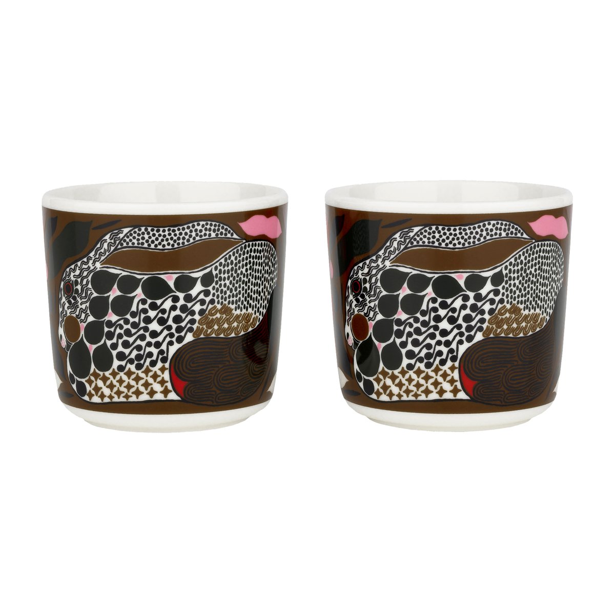 Marimekko Rusakko cup without handle 2 dl 2-pack white-brown-green-red