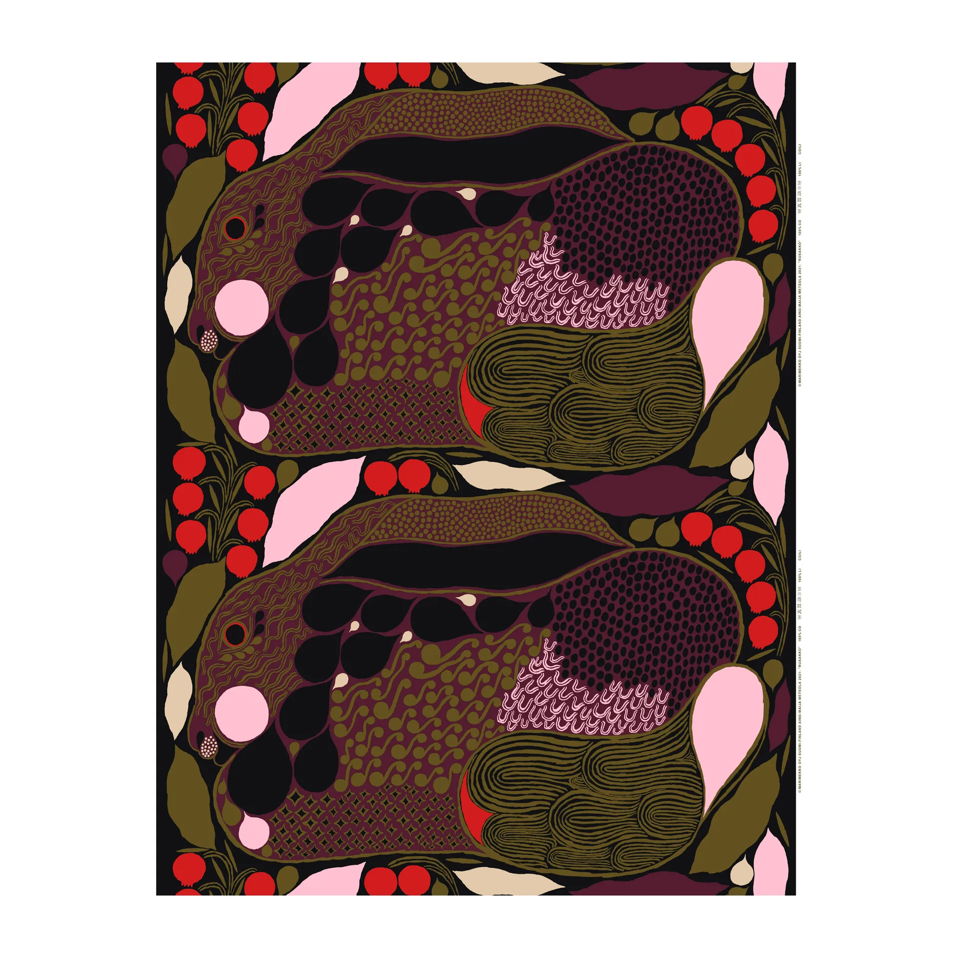 Rusakko fabric panama, Pink-brown Marimekko