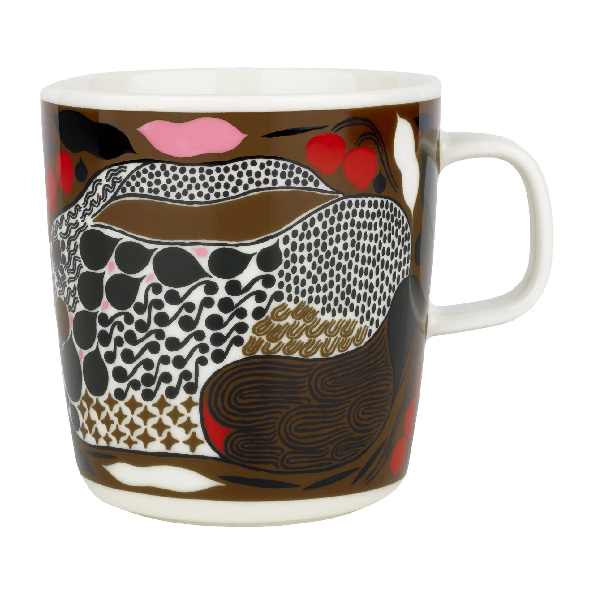 Rusakko mug 40 cl, white-brown-green-red Marimekko