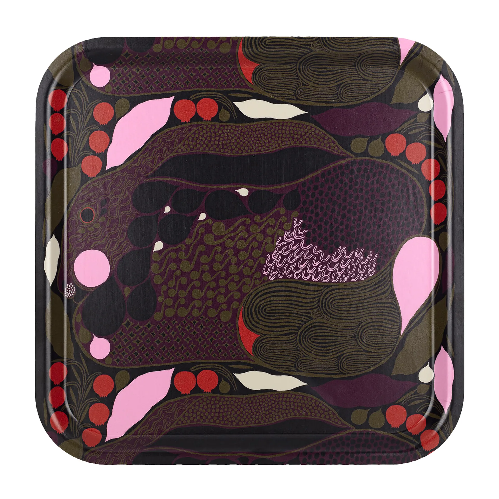 Rusakko tray 32x32 cm, Pink-brown Marimekko