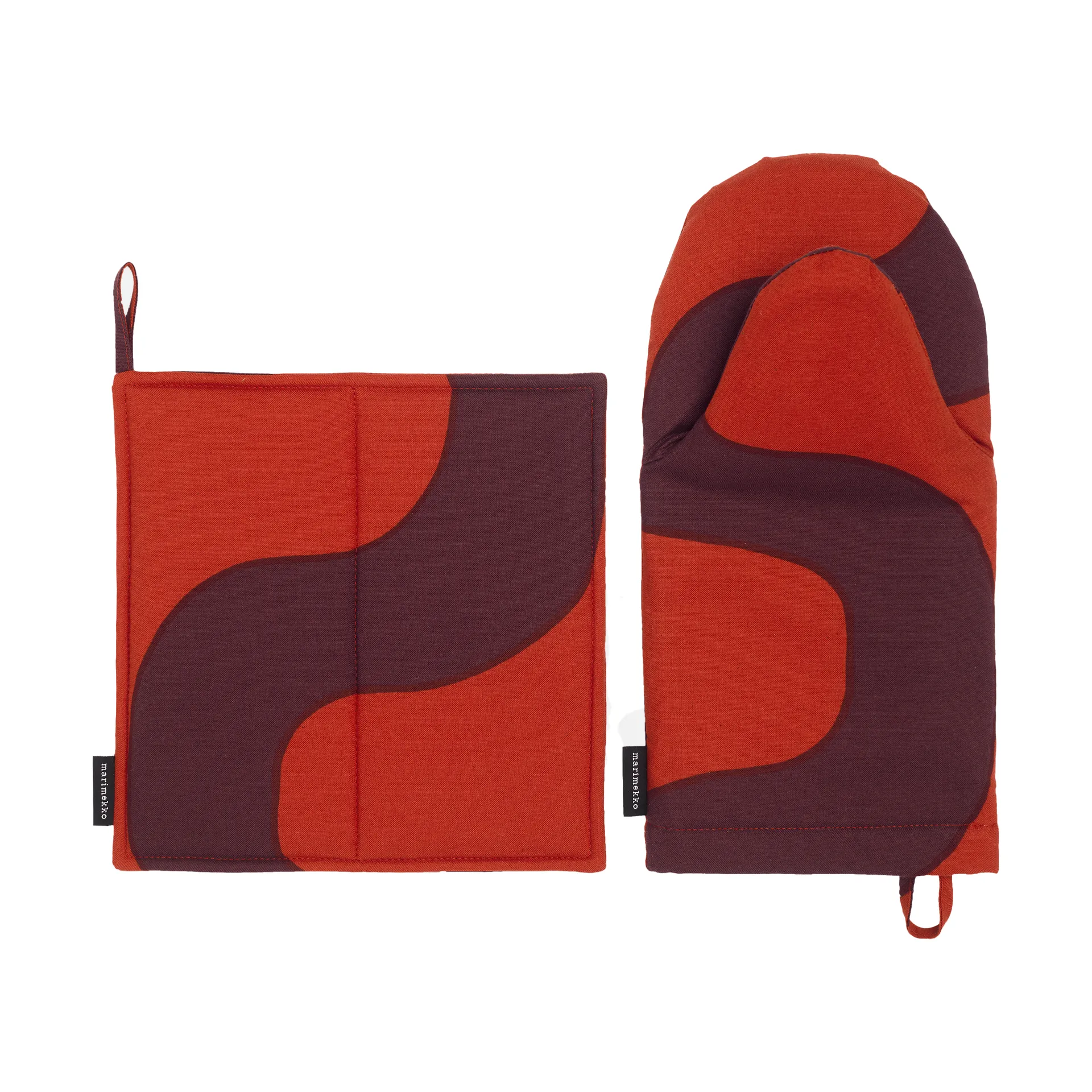Seireeni pot holder and oven mitt set 2 pieces, Red-burgundy Marimekko