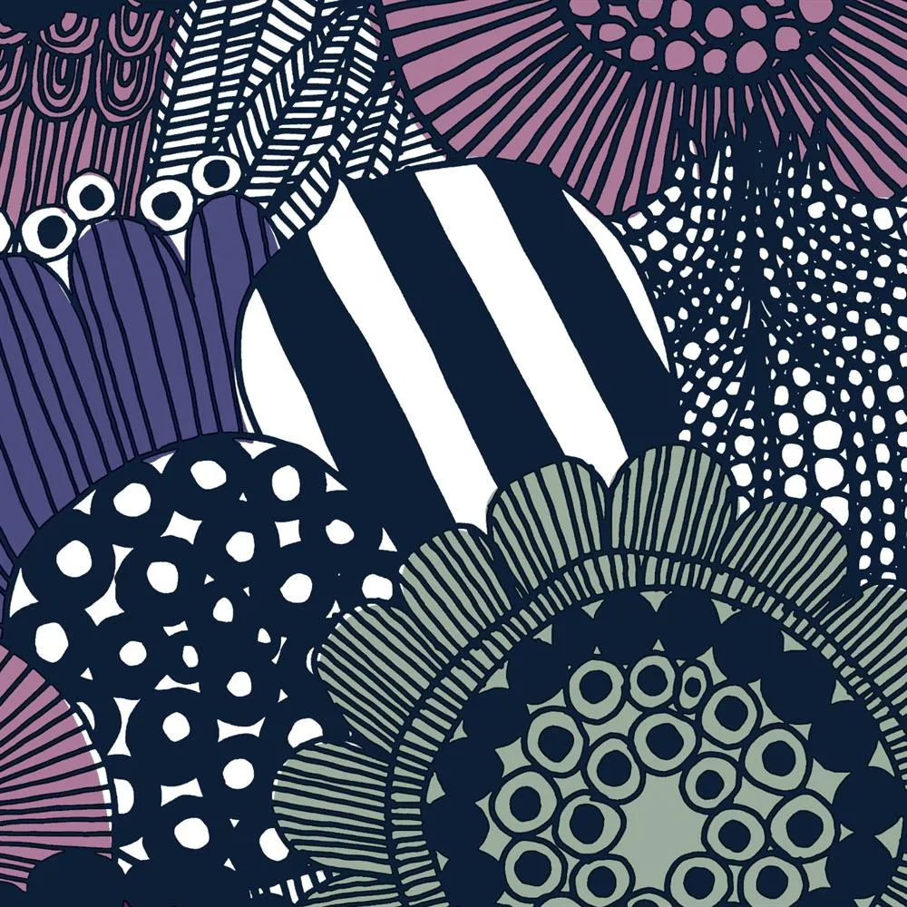 Siirtolapuutarha fabric, white-purple-grey Marimekko
